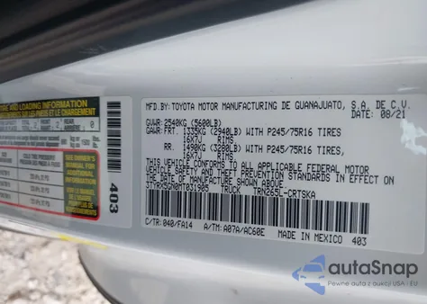 2021 Toyota Tacoma Sr from USA, damaged, VIN 3TYRX5GN0MT031905